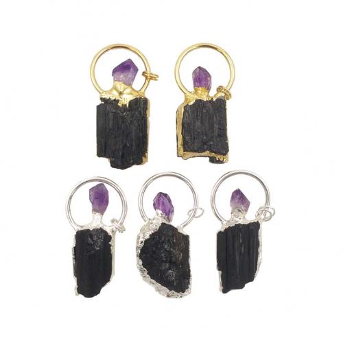 Gemstone Brass Pendants, Tourmaline, with Amethyst & Brass, plated, DIY Length about 25mm,Hight about 43-56mm 