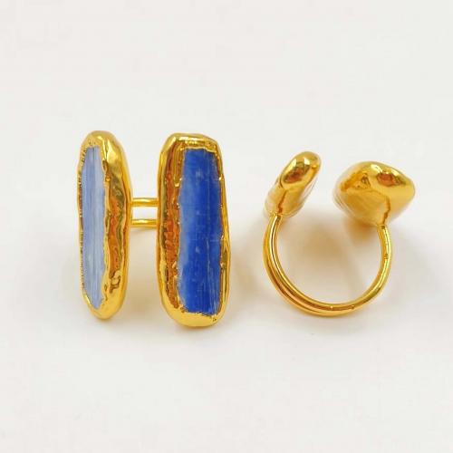Bague en quartz, disthène, avec laiton, Placage de couleur d'or, bijoux de mode & unisexe, bleu, inner ~20mm, Vendu par PC
