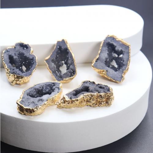 Ice Quartz Agate Pendants, with Brass, gold color plated, fashion jewelry & druzy style & DIY & hollow, grey, Length about 30-50mm,Hight about 40-60mm 