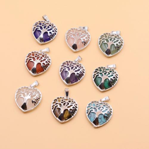 Gemstone Jewelry Pendant, Natural Stone, with Zinc Alloy, Heart, silver color plated, fashion jewelry & DIY 
