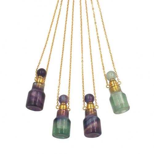 Brass Perfume Bottle Necklace, with Colorful Fluorite, with 2Inch extender chain, plated, fashion jewelry & for woman Approx 18 Inch 