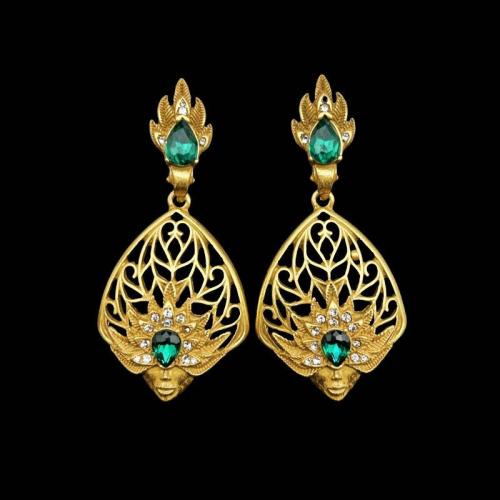 Zinc Alloy Rhinestone Drop Earring, gold color plated, vintage & fashion jewelry & for woman & with rhinestone, green 
