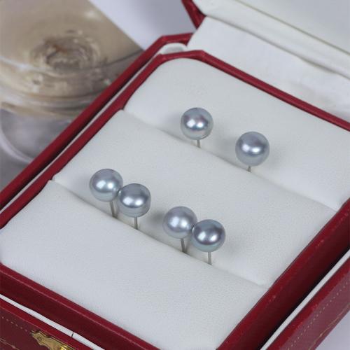 Freshwater Pearl Stud Earring, Keshi, plated, fashion jewelry & for woman, grey, 8mm 