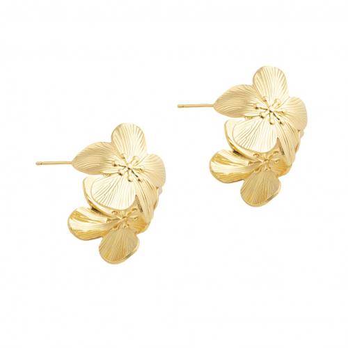 Sterling Silver Stud Earring, 925 Sterling Silver, Flower, real gold plated, fashion jewelry & for woman 