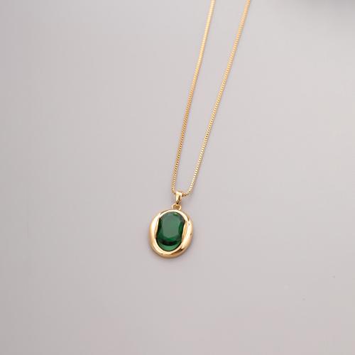 Brass Jewelry Necklace, with Emerald, with 5cm extender chain, real gold plated, fashion jewelry & for woman Approx 45 cm 