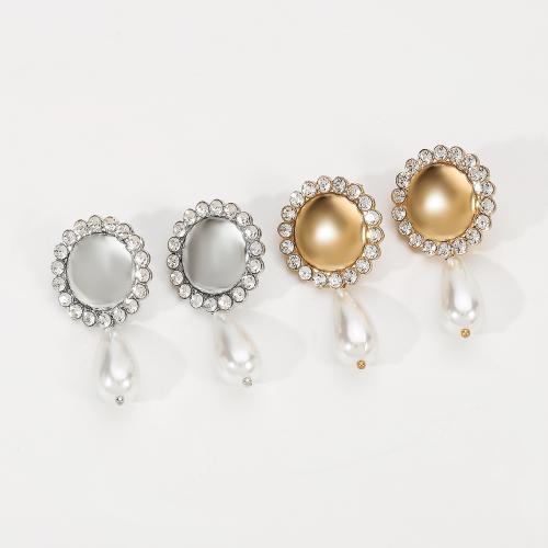 Zinc Alloy Rhinestone Drop Earring, with Plastic Pearl, fashion jewelry & for woman & with rhinestone 