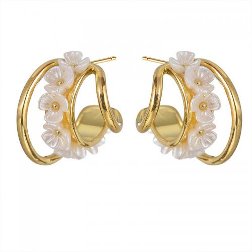 Edelstahl Stud Ohrring, 304 Edelstahl, mit Kunststoff Perlen, Modeschmuck & für Frau, goldfarben, 18x25mm, verkauft von Paar