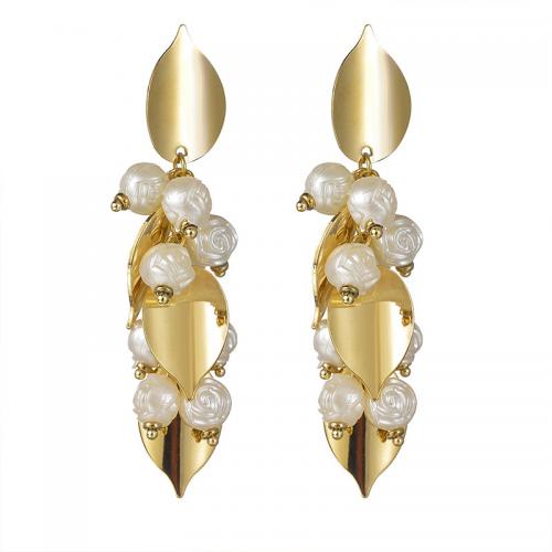Stainless Steel Drop Earring, 304 Stainless Steel, with Plastic Pearl, fashion jewelry & for woman, golden, 72mm 