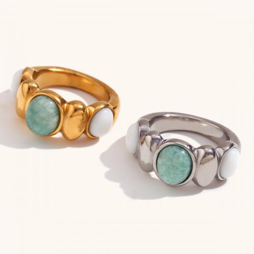 Gemstone Stainless Steel Finger Ring, 316L Stainless Steel, with Gemstone, Vacuum Ion Plating, fashion jewelry & for woman 