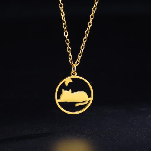 Stainless Steel Jewelry Necklace, 304 Stainless Steel, Cat, plated, for woman & hollow cm 