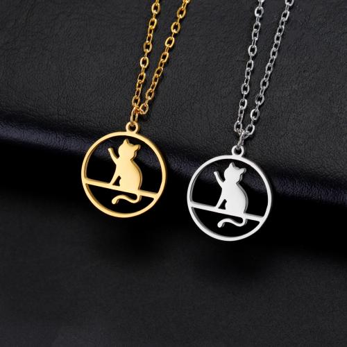 Stainless Steel Jewelry Necklace, 304 Stainless Steel, with 5CM extender chain, Cat, plated, for woman & hollow cm 