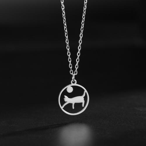 Stainless Steel Jewelry Necklace, 304 Stainless Steel, with 5CM extender chain, Cat, plated, fashion jewelry & hollow cm 