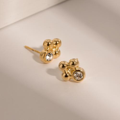 Stainless Steel Rhinestone Stud Earring, 304 Stainless Steel, plated, fashion jewelry & with rhinestone, golden 