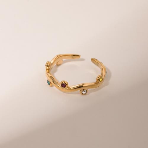 Cubic Zirconia anillo de dedo de acero inoxidable, acero inoxidable 304, chapado, Joyería & micro arcilla de zirconia cúbica, dorado, Ring diameter: 2cm, Vendido por UD