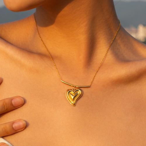 Stainless Steel Jewelry Necklace, 304 Stainless Steel, with 6cm extender chain, Heart, plated, fashion jewelry, golden cm 