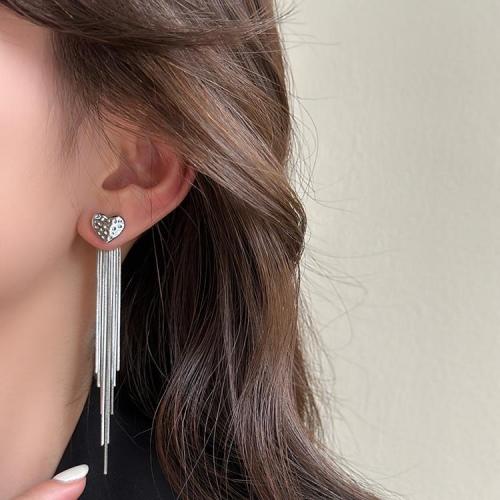 Fashion Fringe Earrings, Zinklegierung, plattiert, Modeschmuck, Silberfarbe, 13x86mm, verkauft von Paar