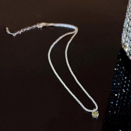 Brass Jewelry Necklace, with Crystal, with 6.1cm extender chain, silver color plated, fashion jewelry & for woman Approx 42 cm 