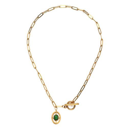 Stainless Steel Jewelry Necklace, 304 Stainless Steel, with turquoise, fashion jewelry & for woman, gold Approx 45 cm 