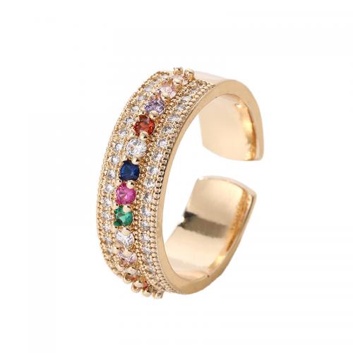 Zircon pavent l'anneau en laiton de doigt, Placage de couleur d'or, bijoux de mode & pavé de micro zircon & pour femme, Inside mm, Vendu par PC