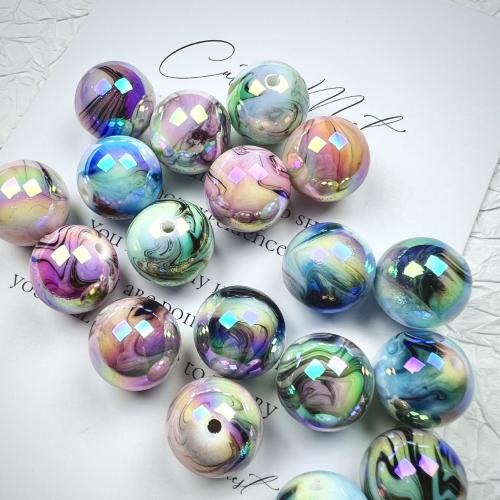 Plating Acrylic Beads, Round, random style & DIY, multi-colored, 16mm, Approx 
