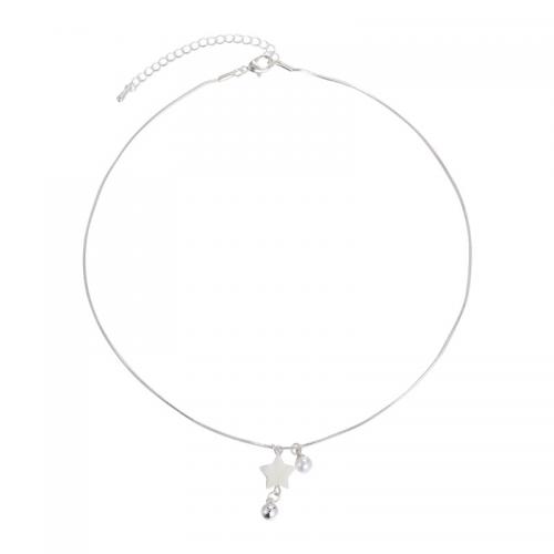 collar de aleación de Zinc de concha, con Nácar & Perlas plásticas, con 6cm extender cadena, chapado, Joyería & para mujer, longitud:aproximado 42 cm, Vendido por UD