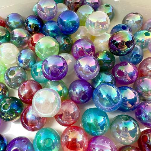 Plating Acrylic Beads, Round, random style & DIY multi-colored, Approx 