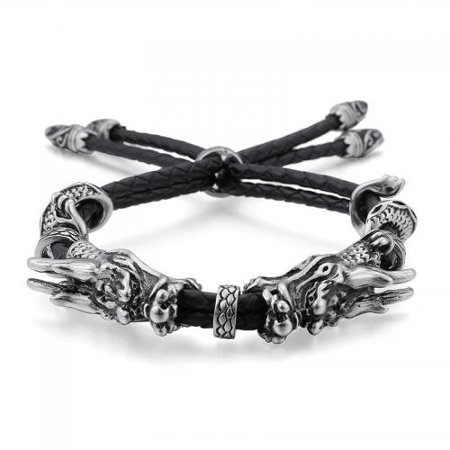Cowhide Bracelets, 304 Stainless Steel, with Cowhide, handmade, fashion jewelry & for man, black mm Approx 320 mm 