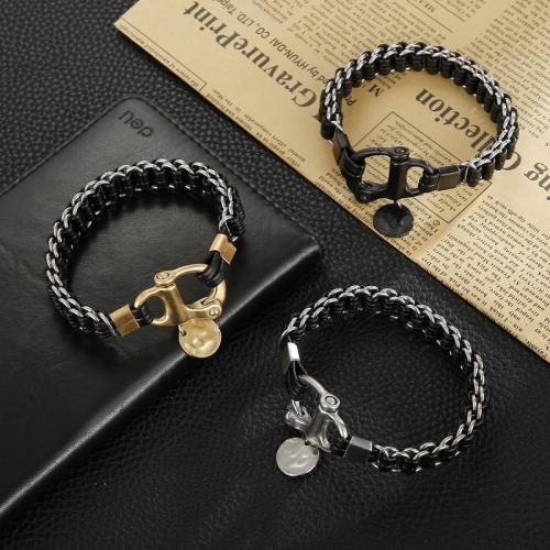 PU Leather Cord Bracelets, 304 Stainless Steel, with PU Leather, handmade, Double Layer & fashion jewelry & for man mm Approx 220 mm 