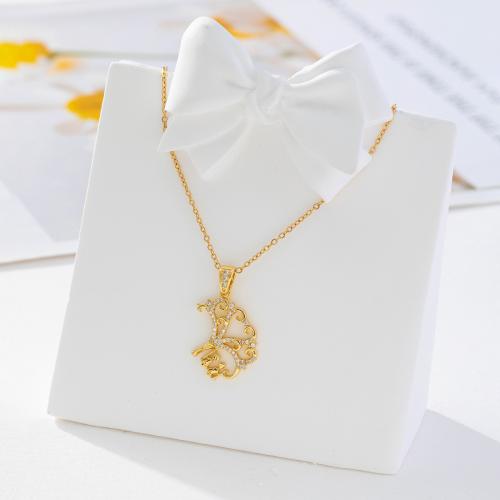Cubic Zircon Micro Pave Brass Necklace, real gold plated, micro pave cubic zirconia & for woman, golden 