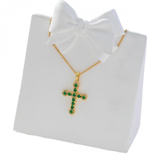Корень Циркон Микро вымощает латунь ожерелье, Латунь, Kресты, плакированный настоящим золотом, инкрустированное микро кубического циркония & Женский, Много цветов для выбора, продается PC