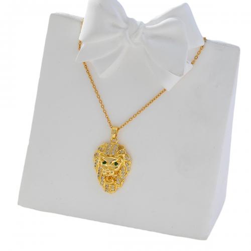 Корень Циркон Микро вымощает латунь ожерелье, Латунь, плакированный настоящим золотом, инкрустированное микро кубического циркония & Женский, золотой, продается PC