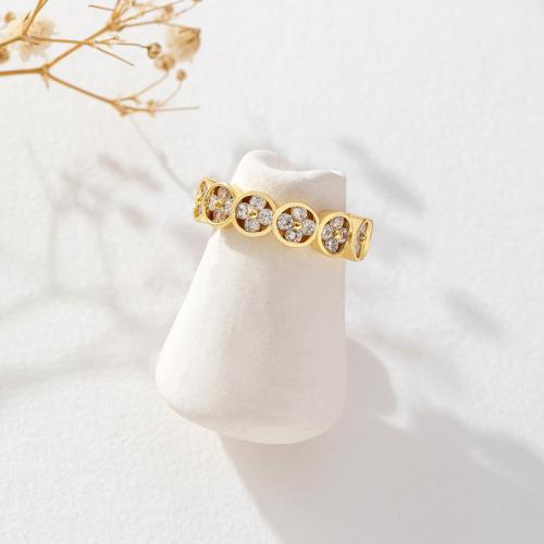 Zircon pavent l'anneau en laiton de doigt, Plaqué d'or, pavé de micro zircon & pour femme, doré, Vendu par PC