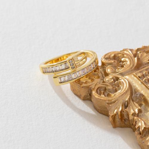 Zircon pavent l'anneau en laiton de doigt, Plaqué d'or, pavé de micro zircon & pour femme, Or, Vendu par PC