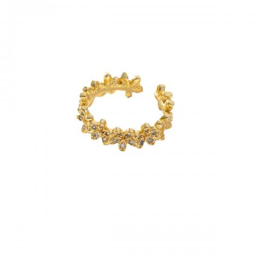 Zircon pavent l'anneau en laiton de doigt, Pétales, Plaqué d'or, pavé de micro zircon & pour femme, Or, Vendu par PC