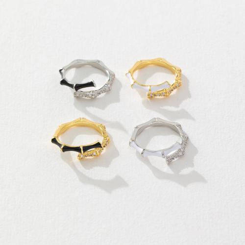 Zircon pavent l'anneau en laiton de doigt, Plaqué d'or, pavé de micro zircon & pour femme & émail, plus de couleurs à choisir, Vendu par PC