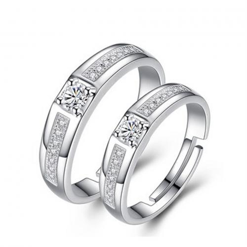 Brass Couple Ring, Geometrical Pattern, platinum plated & micro pave cubic zirconia & for couple, US Ring 