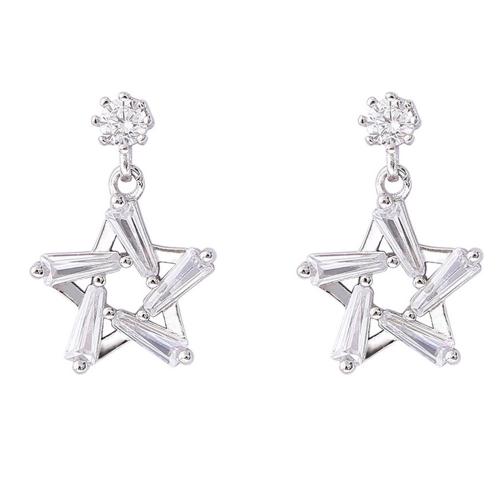 Brass Drop Earring, Star, plated, for woman & with rhinestone & hollow 