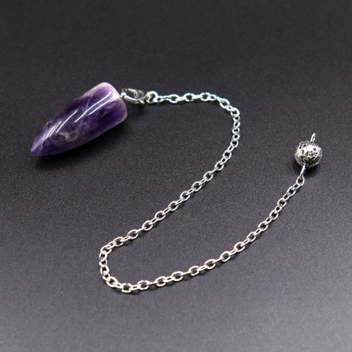 Gemstone Jewelry Pendant, Natural Stone, with Iron, Bullet, silver color plated, fashion jewelry Approx 20 cm 