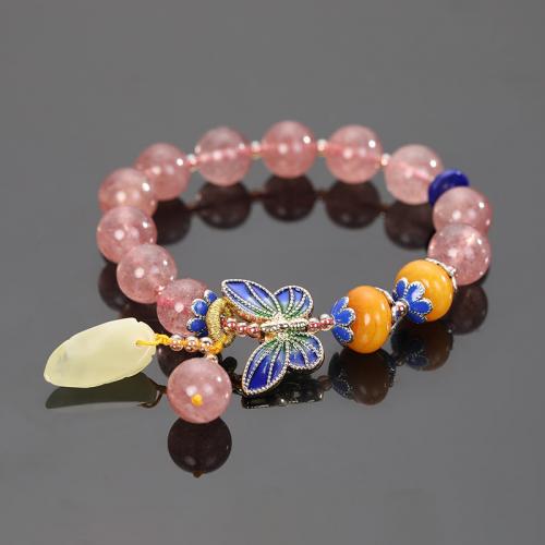Gemstone Bracelets, Strawberry Quartz, with Beeswax & Jade & Brass & Zinc Alloy, plated, fashion jewelry & dyed & for woman & enamel Approx 18 cm 