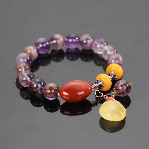 Quartz Bracelets, Purple Rutilated Quartz, with Jade & Brass & Zinc Alloy, plated, fashion jewelry & dyed & Unisex & enamel, mixed colors Approx 18 cm [