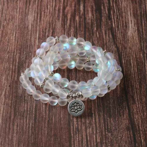 Buddhist Jewelry Necklace, Sea Opal, with Zinc Alloy, Flat Round, silver color plated, fashion jewelry & Unisex, mixed colors [