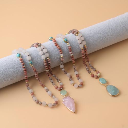 Buddhist Jewelry Necklace, Gemstone, with ​Amazonite​ & Rose Quartz & Brass, gold color plated, fashion jewelry & Unisex 