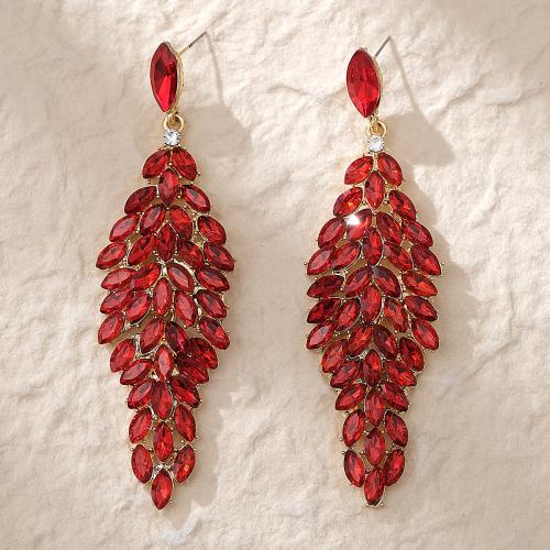 Zinc Alloy Rhinestone Drop Earring, with Zinc Alloy, gold color plated, fashion jewelry & for woman, red 