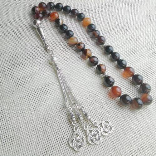 Muslim Tasbih, Agate, with Zinc Alloy, Round, silver color plated, fashion jewelry & Unisex, mixed colors, 10mm Approx 30 cm 