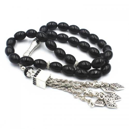 Muslim Tasbih, Glass, with Zinc Alloy, silver color plated, fashion jewelry & Unisex, black [