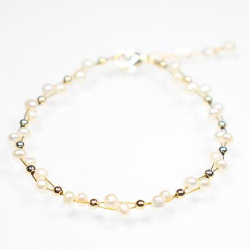 bracelet en laiton de perle d'eau douce cultivée, avec perle d'eau douce cultivée, avec 5cm chaînes de rallonge, Plaqué d'or 18K, bijoux de mode & pour femme Environ 17 cm, Vendu par PC
