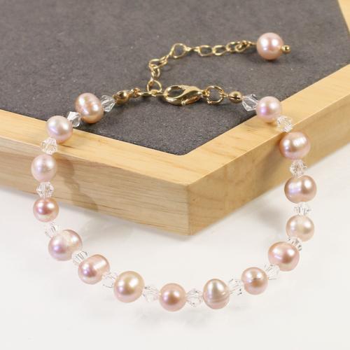 Cultured Freshwater Pearl Brass Bracelet, with Seedbead & Freshwater Pearl, with 5cm extender chain, high quality plated, fashion jewelry & micro pave cubic zirconia & for woman, purple Approx 17 cm 