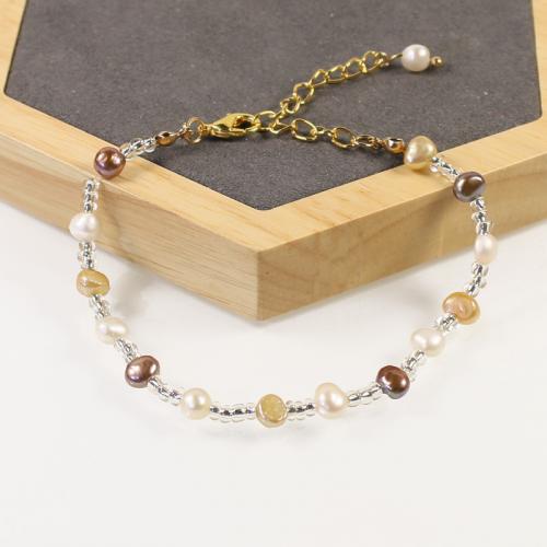 Cultured Freshwater Pearl Brass Bracelet, with Seedbead & Freshwater Pearl, with 5cm extender chain, high quality plated, fashion jewelry & micro pave cubic zirconia & for woman Approx 17 cm 
