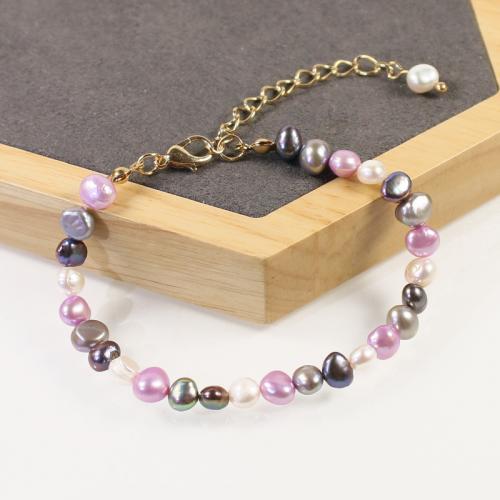 Cultured Freshwater Pearl Brass Bracelet, with Freshwater Pearl, with 5cm extender chain, high quality plated, fashion jewelry & micro pave cubic zirconia & for woman Approx 17 cm 
