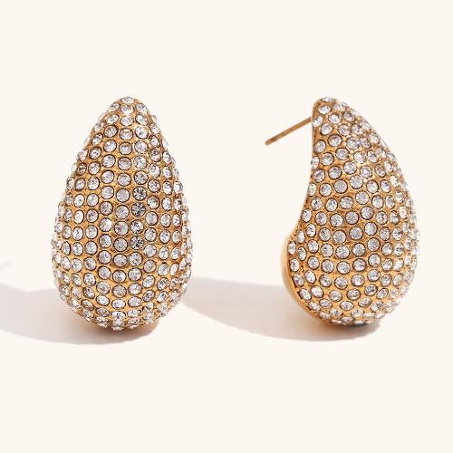 Stainless Steel Cubic Zirconia Stud Earring, 316L Stainless Steel, 18K gold plated, fashion jewelry & micro pave cubic zirconia & for woman, golden 